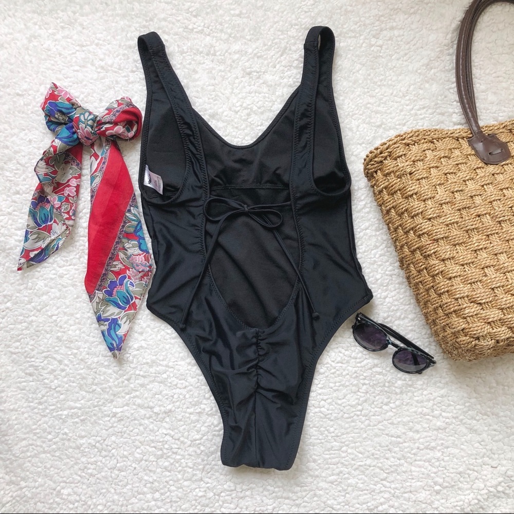 Black Low Back Ruched One Piece Swimsuit